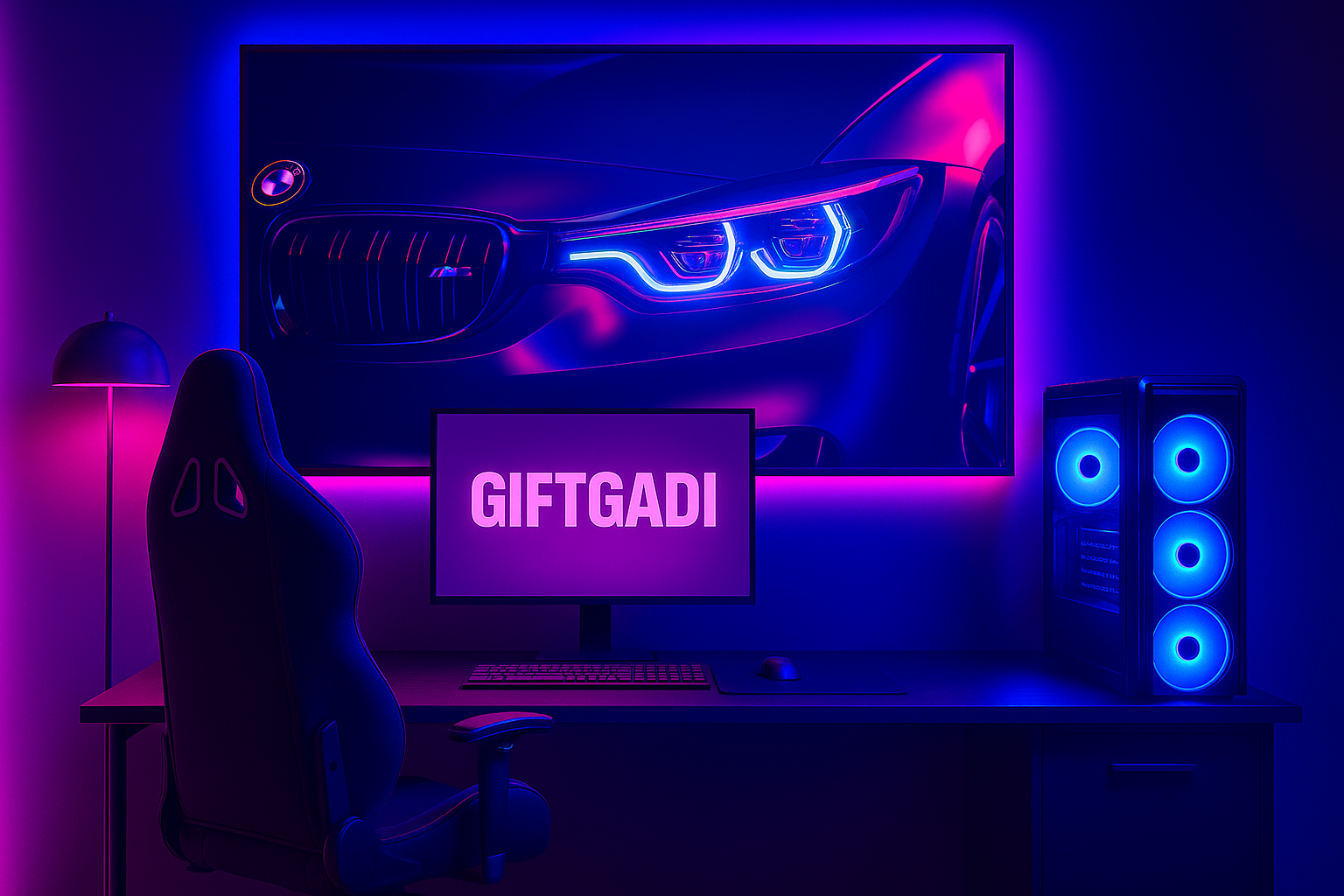 Neon BMW Front Gaze Wall Frame – Blue-Purple Edition